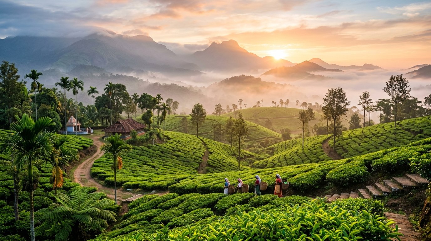 Panoramic tropical rainforest and hill landscape of Wayanad